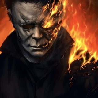 a painting of a man with fire in the background Michel Myers Halloween Iphone Michael Myers Art, Horror Movie Tattoos, Bahasa Jepun, Image Halloween, black