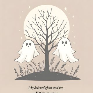 two ghost trees with the words, my beloved ghost and me, spring on a tree Halloween Taylor Swift Fall Taylor Swift, Halloween Taylor Swift, Taylor Swift Ghost Tattoo, light gray