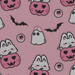 a pink background with lots of cartoon animals and bats on the top of each one Pink Halloween Desktop Pink, Halloween, rosy brown