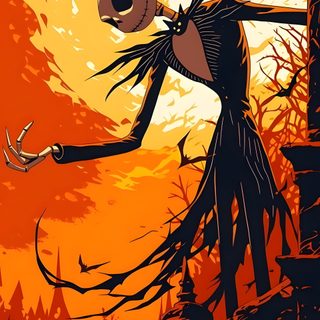 an illustration of a creepy woman with her arms outstretched in front of a full moon Zero Halloween Scary Cartoon Background, Halloween Nightmare Before Christmas, Nightmare Before Christmas Art, firebrick
