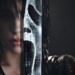 a woman holding a knife in front of her face with the words scream on it Halloween Billie Eilish Emo Iphone, Iphone Scream, Scream Poster, Billie Eilish Lockscreen, black