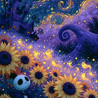 a painting of sunflowers and a skeleton in the night sky Halloween Phone Nightmare Before Christmas Jack Skellington, Iphone 13pro, Halloween Iphone Nightmare Before Christmas, dark slate gray