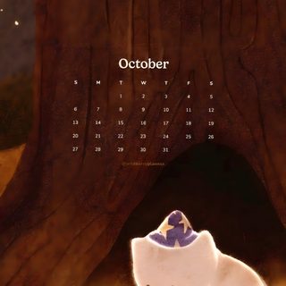 a calendar with an image of a cat sitting in front of a tree and pumpkins Halloween Calendar Calendar, Tablet, Phone Art, Cute For Phone, Pastel, maroon