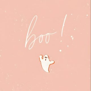 a pink background with the words boo on it and a ghost floating in the air Halloween Peach Cute Aesthetic Halloween, Pastel Orange Halloween Background, Neutral Halloween Phone, light pink