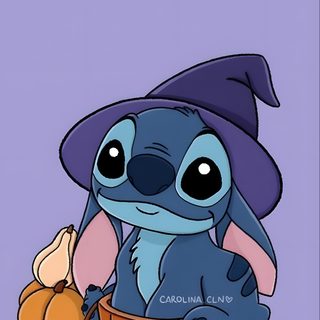 stitcher lil the rabbit sitting in a basket full of pumpkins and wearing a witches hat Kawaii Kawaii Cute Stitch Halloween Halloween, Collage Disney, Disney Mignon, Lilo I Stich, light steel blue