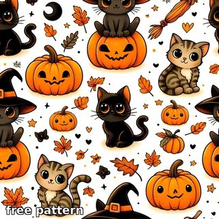 halloween cats and pumpkins on a white background Halloween Cats Bats Owls Spiders Sm Halloween Cat Background, Adorable Halloween Pattern, Cute Halloween Cat Background, light salmon