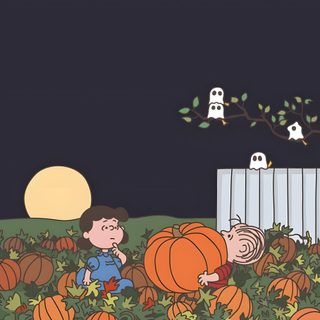 charlie brown and his pumpkins are in the yard at night, with one person sitting on Charlie Brown Halloween Iphone Aesthetic Fall Lockscreen, September Aesthetic Iphone, Aesthetic Fall Backgrounds, dark slate gray