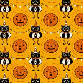 an orange background with black cats and pumpkins Johanna Parker Halloween Orange Halloween, Black Room Decor, Seasonal Photography, Halloween Backdrop,
