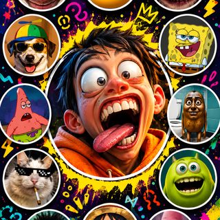 an image of many different faces on a poster Goofy Ahh Halloween saddle brown