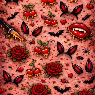 a painting of red roses and bats on a pink background with other images in the bottom right corner Halloween Cherry Cute Creepy Backgrounds, Horror Background, Horror Cute, Heart Iphone, Cute Horror, sienna