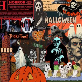 an image of halloween collage with pumpkins, ghost and other things on it Halloween Movie Desktop Christmas Horror, Scary Stories, Halloween Laptop Aesthetic, Classic, saddle brown