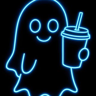 a neon sign with a ghost holding a drink Glowing Neon Halloween To Go Coffee Cups, Little Planet, Spooky Decor, Neon Blue, Marca De Ropa, black