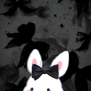 a rabbit with a bow tie sitting in front of some black and white birds on a dark background Halloween Bunny Cute Dark And Cute For Phone, Cute Dark, Cartoon Black Bunny,