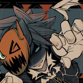 an animated image of a person with a pumpkin on his head and hands in the air Sora Halloween Town 4k Sora Nightmare Before Christmas, Kingdom Hearts Pumpkinhead, Heartless Sora Fanart, dark slate gray