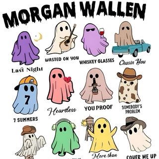 a group of cartoon ghost characters with words written on the front and back of them Morgan Wallen Halloween Morgan Wallen Painting Ideas Easy, Morgan Wallen Drawing Ideas, Morgan Wallen Poster Ideas, white