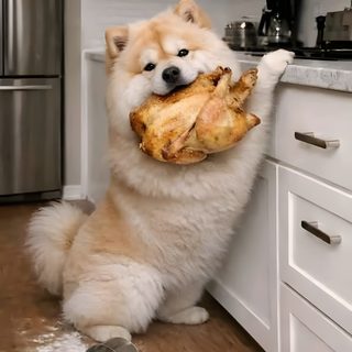 a dog is sitting on the kitchen floor holding a piece of food in it's mouth Halloween Chow Chow Chow Chow Dog Puppy, Chow Chow Puppy, Chow Chow Dogs, Cute Dogs Images, Pretty Dogs, gray