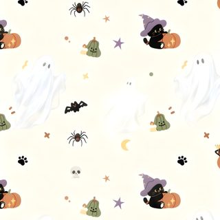 a halloween themed wallpaper with black cats and ghostes Baggu Halloween floral white