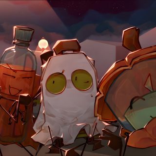 two cartoon characters standing next to each other in front of a street light at night Bfdi Halloween Fanart Fanart Bottle Bfdi, Liam And Bryce, Wcherriu Brush, Airy X Liam, saddle brown