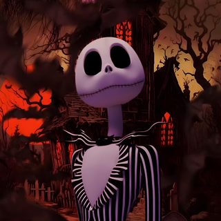 a cartoon skeleton dressed in black and white striped clothes standing next to a graveyard with spooky trees Happy Halloween Jack Skellington Jack Skeleton, Gif Halloween, Halloween Jack Skellington, black