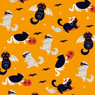an orange background with black cats and bats Halloween Cats Bats Owls Spiders Sm Halloween Cat Background Aesthetic, Halloween Cat Background, Cute Halloween Cat Background, dark orange