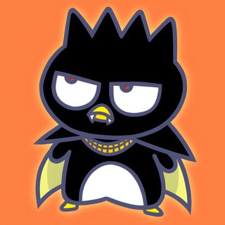 a cartoon character with an evil look on his face and eyes, standing in front of an orange background Badtz Maru Halloween Badtz Maru Vampire, Hello Kitty And Batzmaru, Badtz Maru Halloween, coral