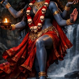 the hindu goddess is holding two torches in her hand Halloween Kali 2 Kali Tattoo, Kali Picture, Female Warrior Illustration, Kali Hindu, dark slate gray
