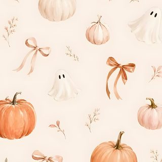 an orange and white halloween pattern with pumpkins, ghost, and other decorations on it Fall Halloween Iphone linen