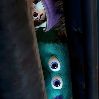 an odd looking stuffed animal is peeking out from behind some metal pipes and pipe holders Monsters Inc Halloween Monsters Inc, Monsters Inc Aesthetic, Monster Inc Aesthetic, Monters Inc, black