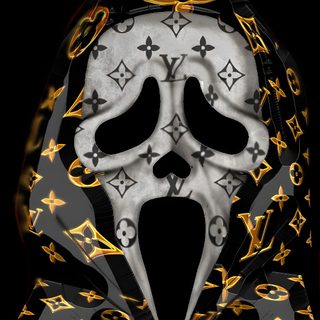 an image of a mask with gold and black designs on the face, in front of a black background Louis Vuitton Halloween Iphone Ghost Face With Money, Gucci Ghost Aesthetic, Money Gucci, Gucci Ghost, black