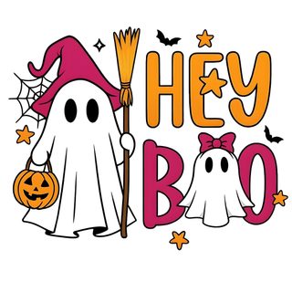 a white ghost with a black hat and a broom in front of the words hey boo Cute Halloween Hey Boo Hey Boo Png, Halloween Sublimation Designs For Kids, Halloween Dtf Designs, white