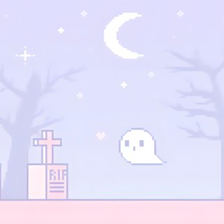 an image of a halloween scene with tombstones and trees Pink Halloween Gif Cute Aesthetic Pixel Gifs, Purple Pixel Art Ghost, Pastel Goth Pc, lavender