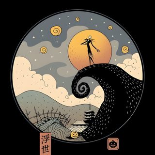 an image of a halloween scene with the moon in the sky Halloween Smartwatch Art Nightmare Before Christmas, Timburton Art, Nightmare Before Christmas Starry Night, black