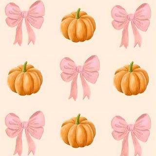 a painting of pumpkins with pink bows and bows on the front, in pastel colors Preppy Bow Halloween Cute Thanksgiving Aesthetic, Cozy Thanksgiving Aesthetic, Cute Fall Iphone Aesthetic, antique white