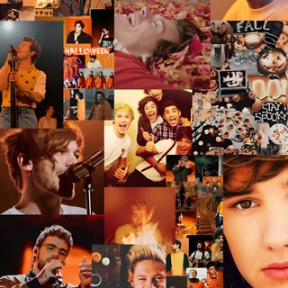 a collage of photos with people and musical instruments in the middle one man is singing One Direction Halloween One Direction Pumpkin Painting, One Direction Pumpkin Painting Ideas, One Direction Fall Aesthetic, saddle brown