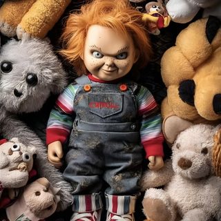 there are many stuffed animals in the pile next to each other, including a doll Chucky Halloween Chucky 4k Iphone, Halloween Iphone Chucky, Chucky Cute, dark olive green