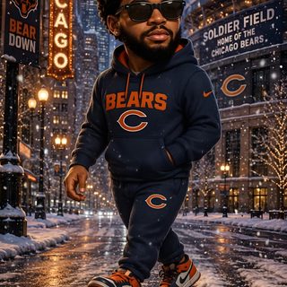 chicago bears football player running in the snow with his foot on top of an ice skateboard Chicago Bears Halloween Chicago Bears, Chicago Bears Logo, Chicago Bears Football, Blue Demon, dark slate gray