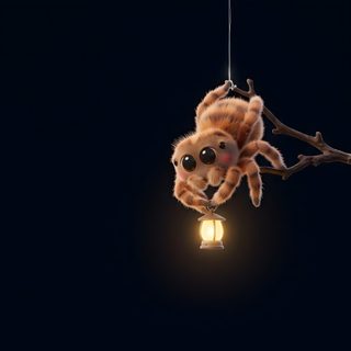 a spider hanging from a light bulb in the dark Halloween Insects black