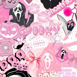 a bunch of stickers that are on top of each other in pink and black Pink Halloween Ghostface Halloween, Iphone Quotes Inspirational, Pink Hello Kitty Iphone,