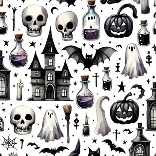 an image of halloween themed wallpaper with skulls, bats and pumpkins on it Halloween Skull And Bat Whatsapp Hd, Sticker Printable, Halloween Stickers Printable, linen