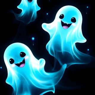 three glowing ghost like creatures with eyes and mouths Light Blue Halloween Happy Diwali, Image Halloween, Halloween Backgrounds, Halloween Facts, black