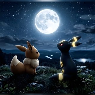 two pokemons are sitting in the grass at night Umbreon Halloween 1920x1080 black