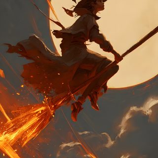 a woman on a broom flying in the sky Witch Broomstick For Halloween Image Hd, Witch Broomstick For Halloween, Flying Broom Fantasy Art, dark olive green