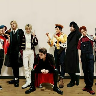 a group of young men standing next to each other in front of a white wall Stray Kids Halloween Laptop Kpop Halloween Costume, Kpop Costume, Matching Costumes, Halloween Express, gray