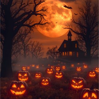 halloween pumpkins in front of a full moon Halloween For Bedroom Halloween Scenery, Glow Pumpkin, October Halloween, Holiday, dark slate gray