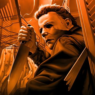 a movie poster for halloween with a man holding a knife and looking at the camera John Carpenter Halloween Halloween Original Poster, Halloween 2018 Poster, Halloween 2018 Poster Art, saddle brown