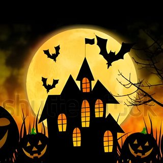 halloween pumpkins in front of a full moon with bats flying over the house and trees Halloween Laptop Gif Halloween Background Gif, Animated Haunted House Background, Halloween Haunted House Animation, black