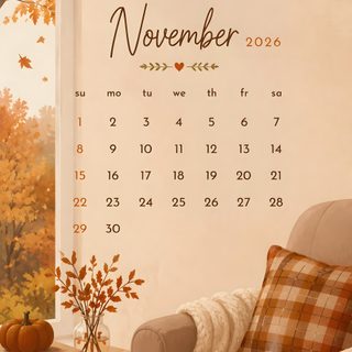 a living room filled with furniture next to a window covered in fall leaves and candles Halloween Calendar burlywood