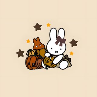 a cartoon rabbit sitting on top of a pile of food Miffy Halloween Halloween Cute, Floral Iphone, Cute Iphone Tumblr, Soft, Holiday, Iphone Photos, bisque