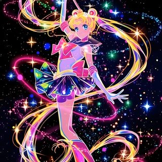 a girl in a dress with stars and swirls on her body, holding a ballerina Sailor Moon Halloween Sailor Moon Lock Screen, Sailor Moon Hd, Sailormoon, 90s Anime, black