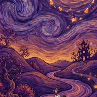 a painting of a man in a boat with a jack o lantern on it Van Gogh Halloween dim gray